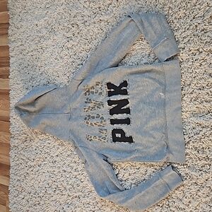 Victorias secret pink collection grey zip up hoodie medium leopard